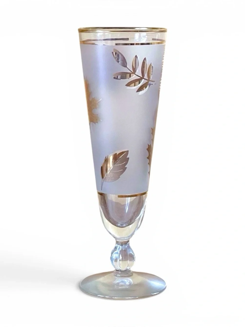 Vintage Libbey Golden Foliage Pilsner Beer Glass Gold Leaf Frosted MCM Barware